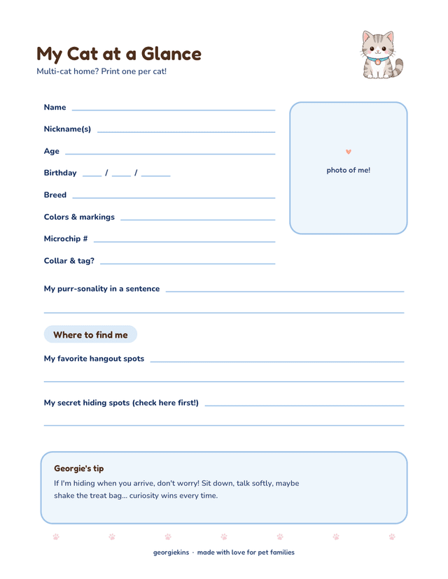 My Cat at a Glance profile page